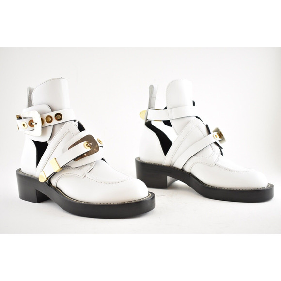 Balenciaga Ceinture White Black Leather Buckle Cut Out Short Ankle Heel Boot 36 - Picture 5 of 12